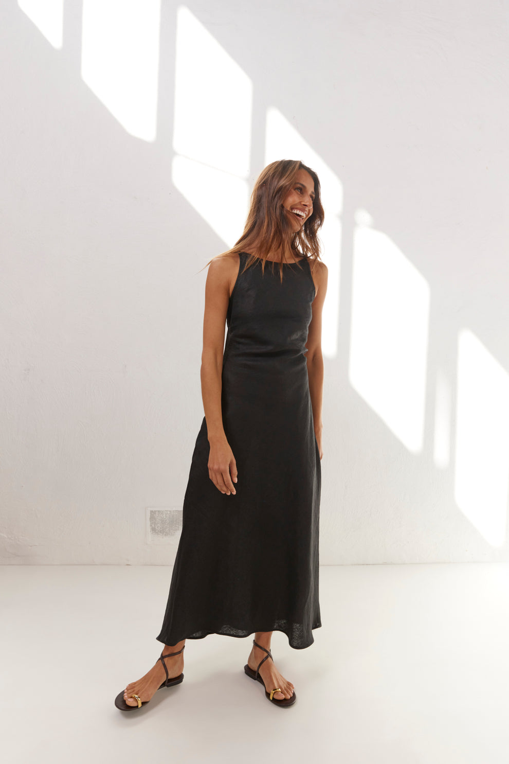 Opal Linen Maxi Dress Black – VRG GRL