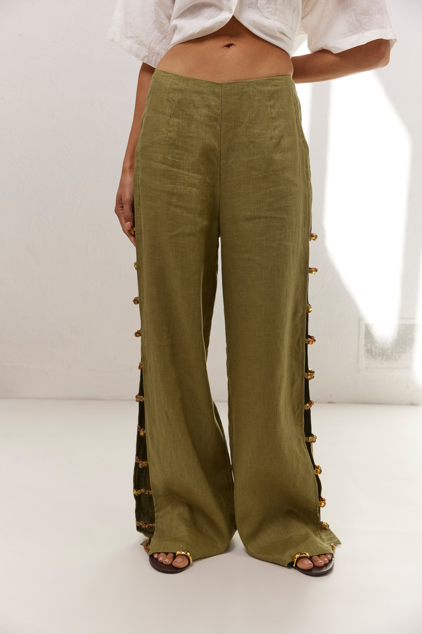 Tia Linen Pants Olive  VRG GRL