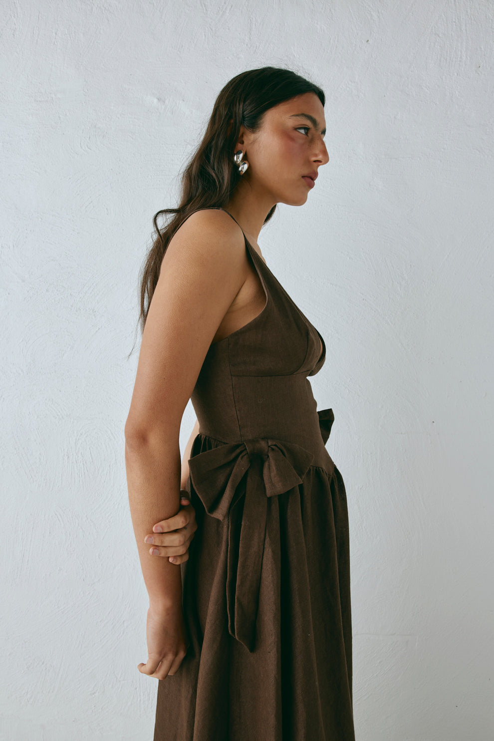Daphne Linen Midi Dress Chocolate VRG GRL Daphne Linen Midi Dress Chocolate VRG GRL