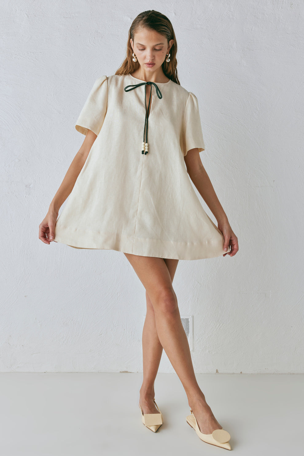 Olsen Linen Mini Dress Cream VRG GRL Olsen Linen Mini Dress Cream VRG GRL