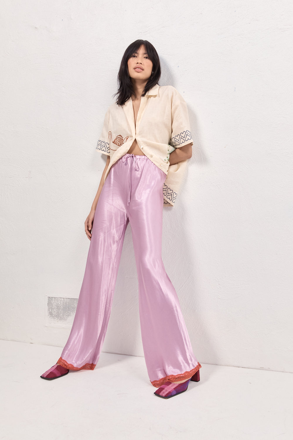 Josefin Satin Pants Lilac - size:Ploy:AU 8 / US 4