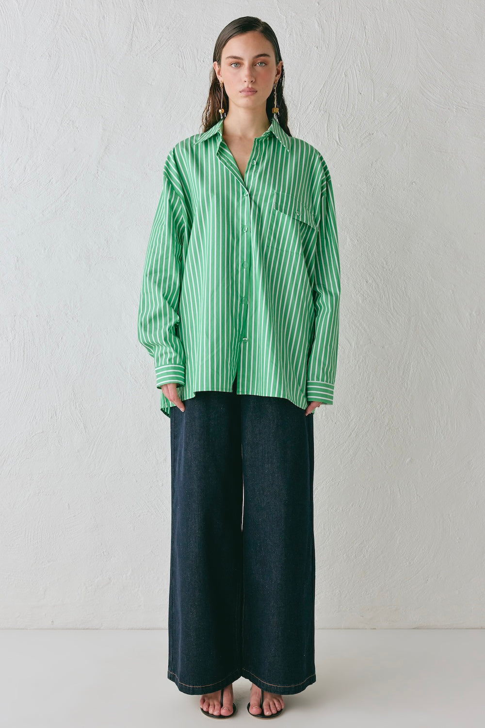 Green on Green Striped Men T Shirt, Bold Horizontal Stripes