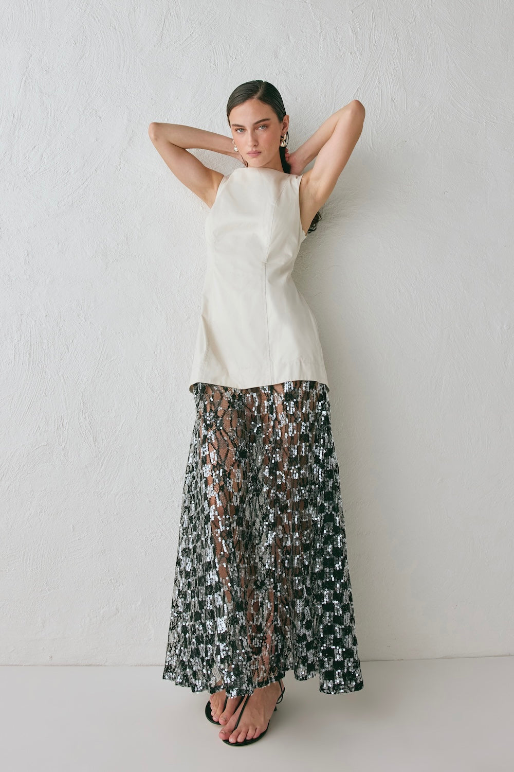 VRG GRL Robbie Sequin Maxi Dress Cream