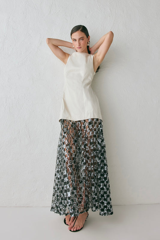 Robbie Sequin Maxi Dress Cream - size:MC:AU 6 / US 2