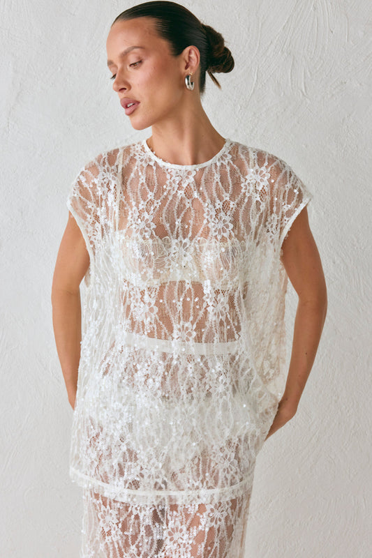 Devyn Sequin Top White - size:Casey:AU 6 / US 2