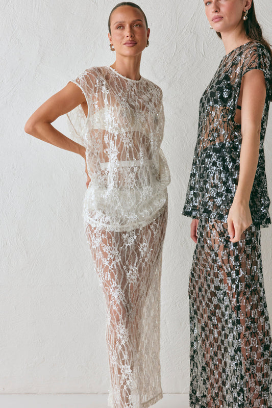 Devyn Sequin Top White - size:Casey:AU 6 / US 2