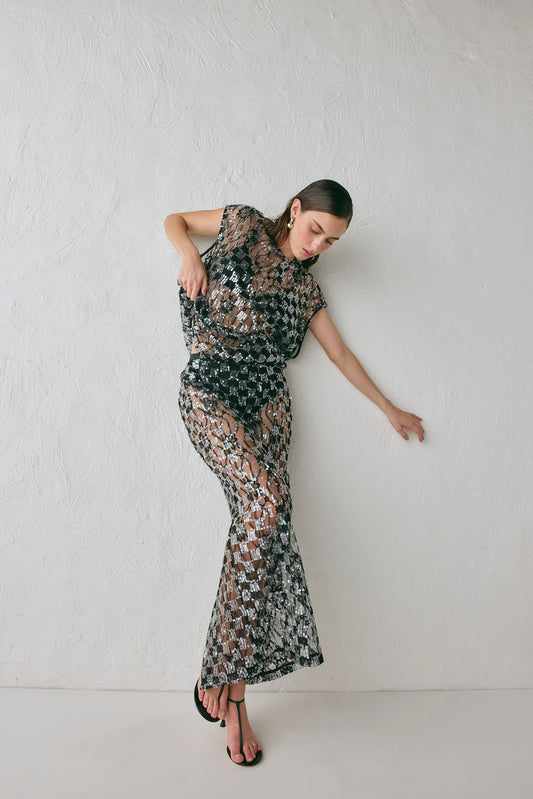 Devyn Sequin Midi Skirt Black - size:MC:AU 8 / US 4