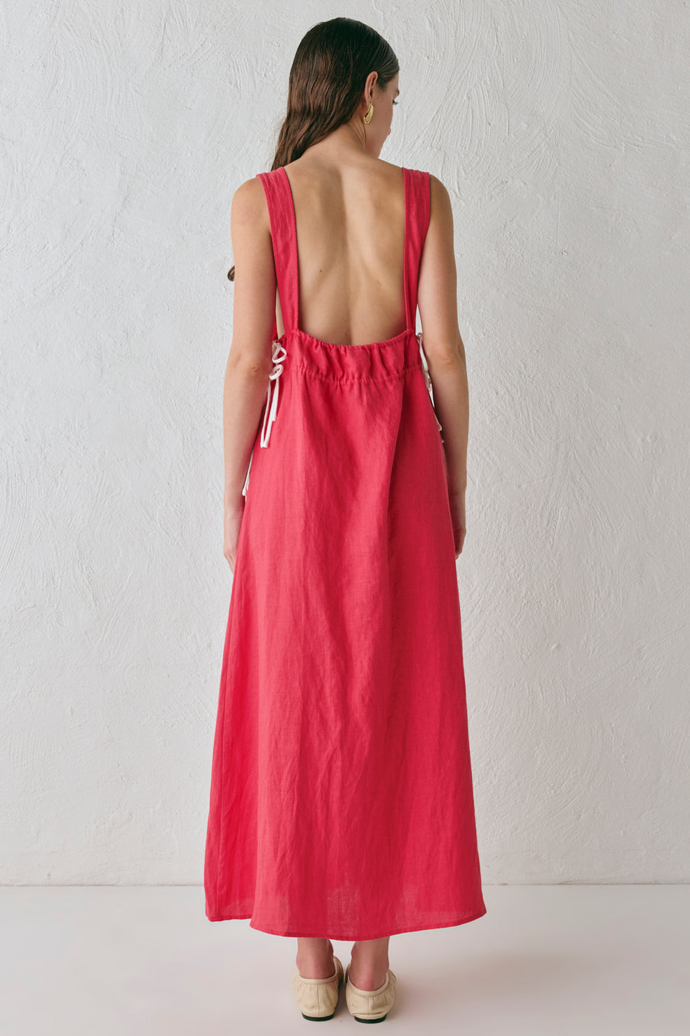 red linen midi dress Paros Palms Linen Midi Dress Red – VRG GRL