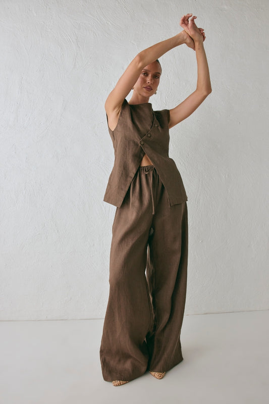 Raya Linen Pants Chocolate - size:Casey:AU 6 / US 2 