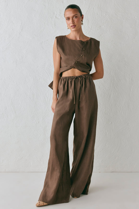 Raya Linen Pants Chocolate - size:Casey:AU 6 / US 2 