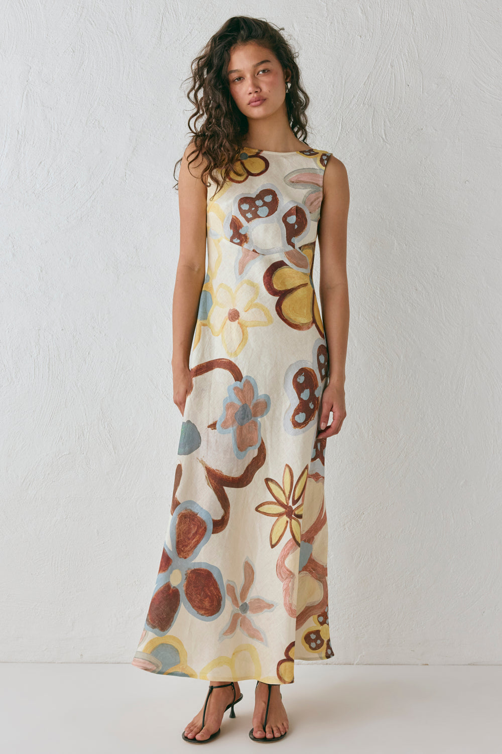 Art Of Bloom Linen Bias Cut Maxi Dress Flower VRG GRL Art Of Bloom Linen Bias Cut Maxi Dress Flower VRG GRL