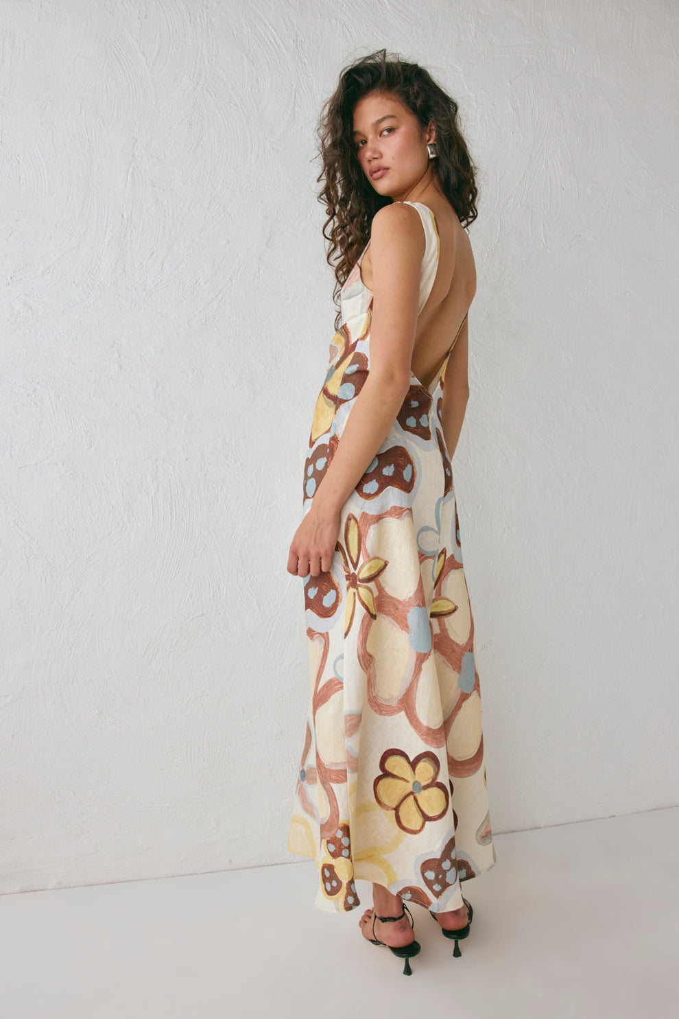 Art Of Bloom Linen Bias Cut Maxi Dress Flower VRG GRL Art Of Bloom Linen Bias Cut Maxi Dress Flower VRG GRL