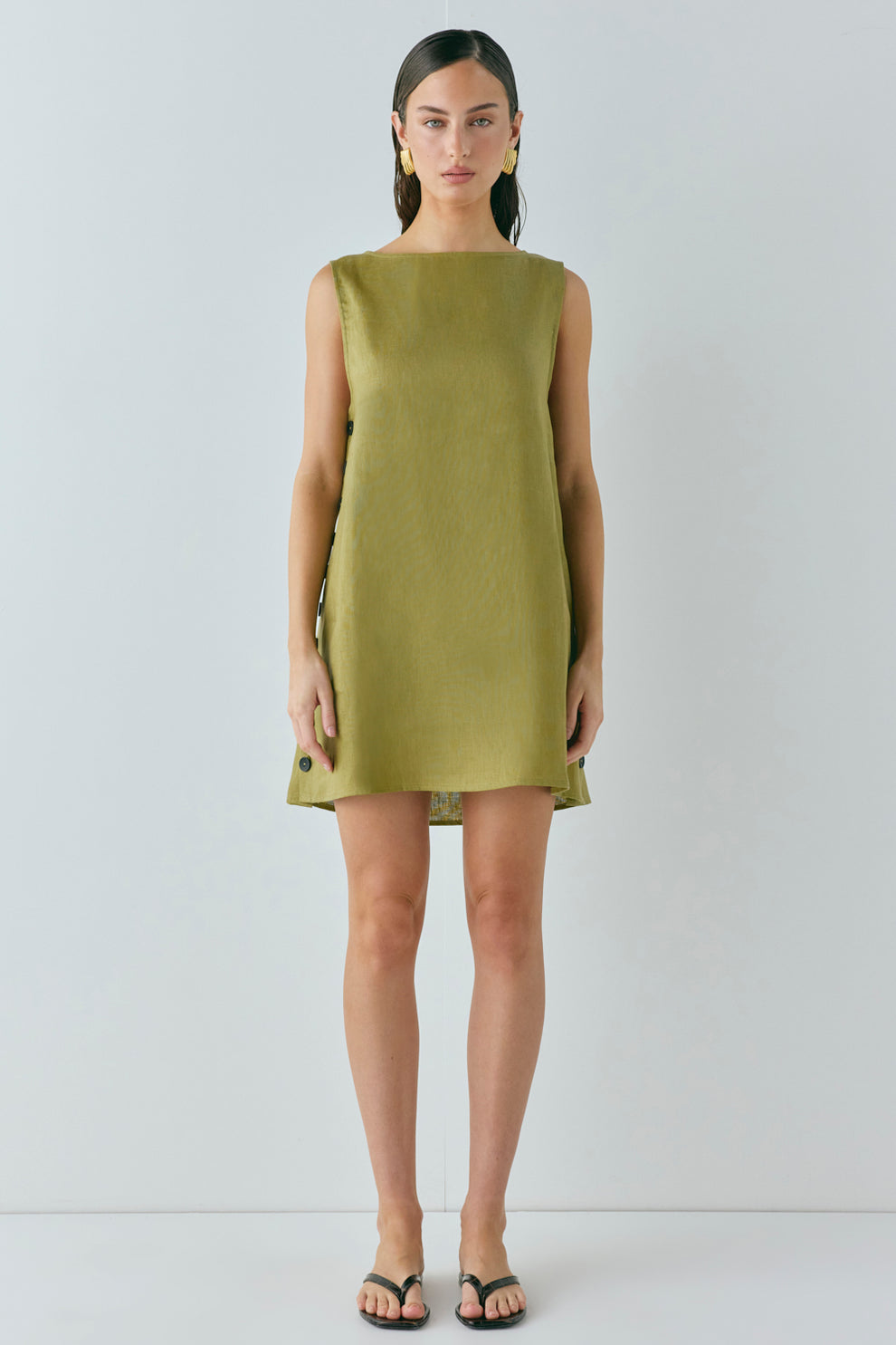 Annabelle Linen Mini Dress Olive VRG GRL Annabelle Linen Mini Dress Olive VRG GRL