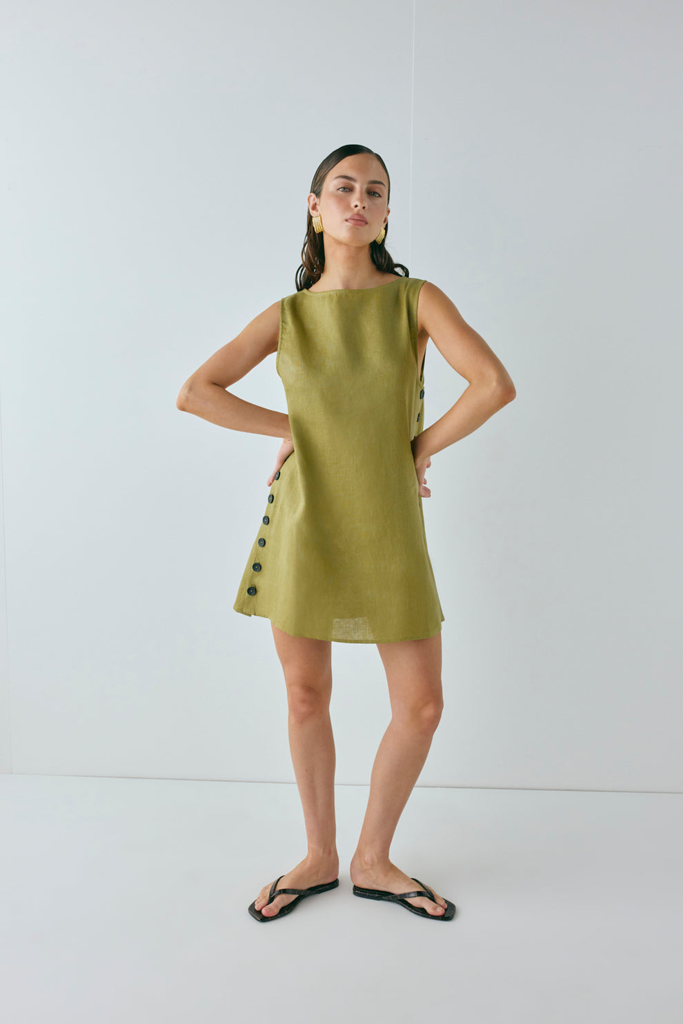 Annabelle Linen Mini Dress Olive VRG GRL Annabelle Linen Mini Dress Olive VRG GRL