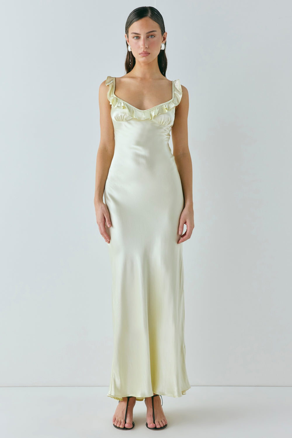 Rosalia Satin Bias Cut Maxi Dress Butter - size:MC:AU 6 / US 2