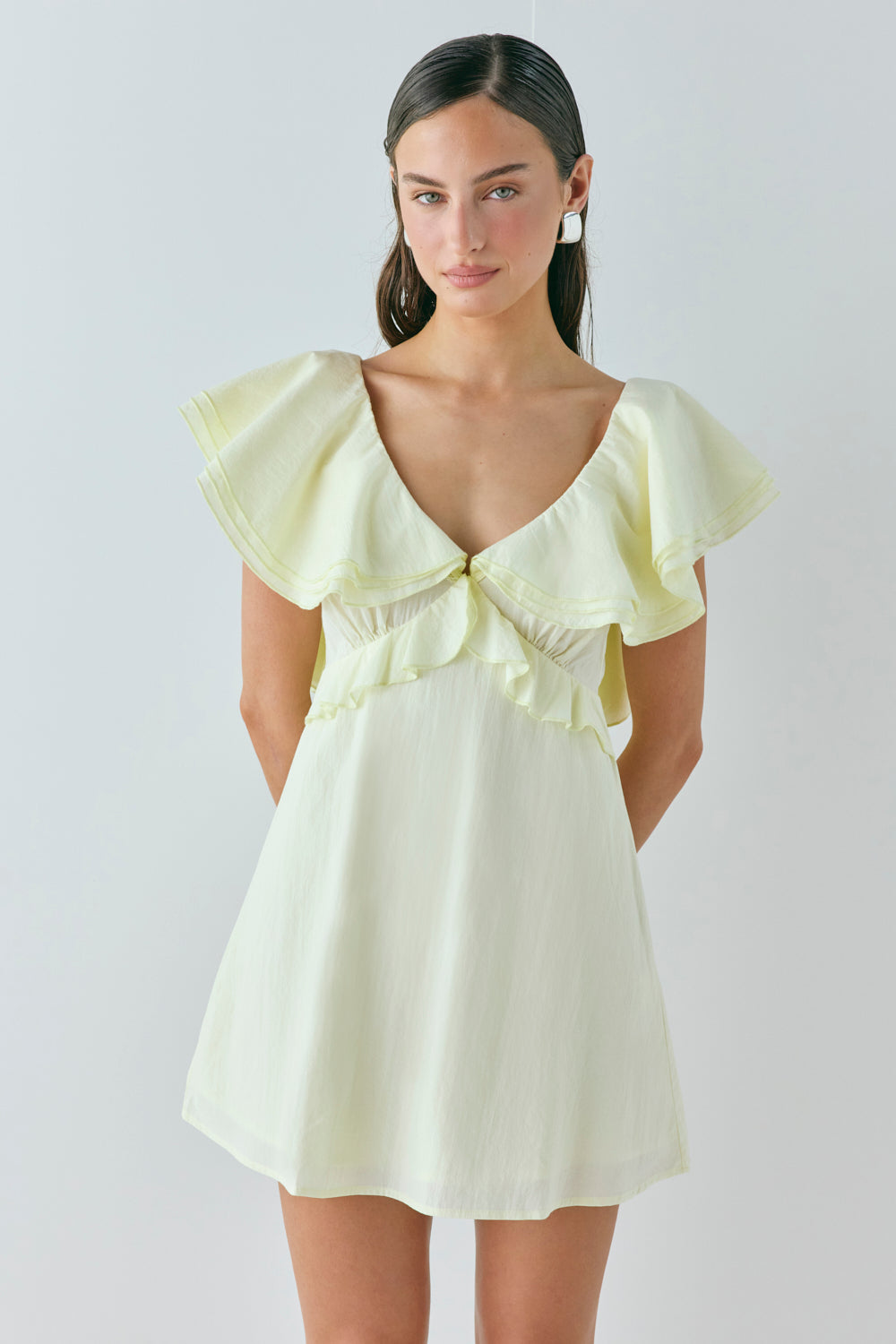 Party Nights Frill Mini Dress Lemon - size:MC:AU 8 / US 4