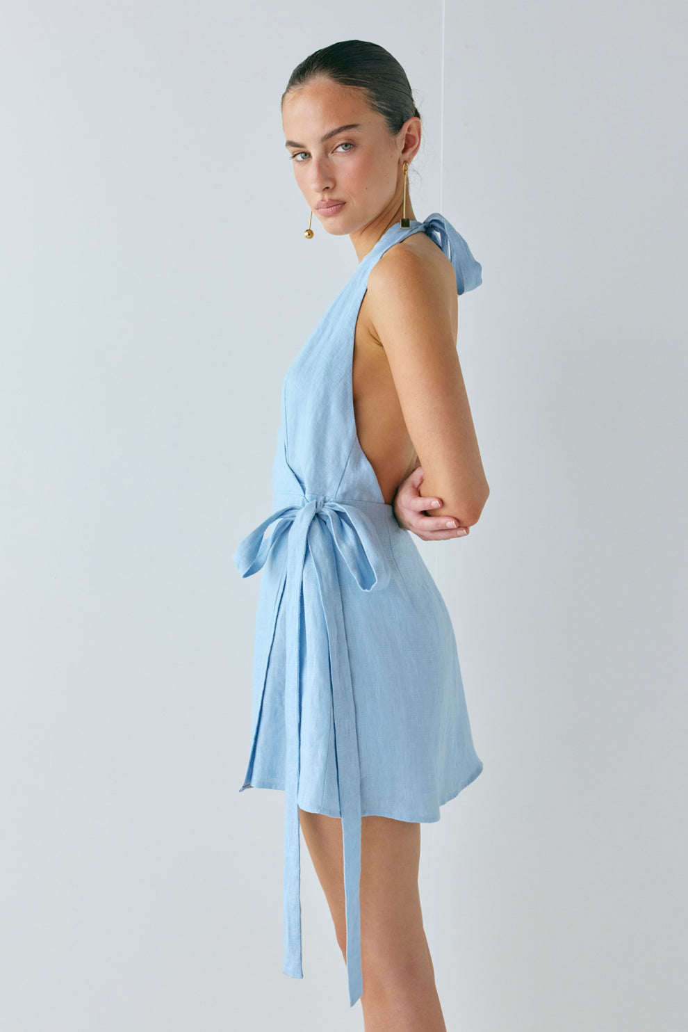 larnie linen mini dress Lo Linen Mini Dress Sky – VRG GRL