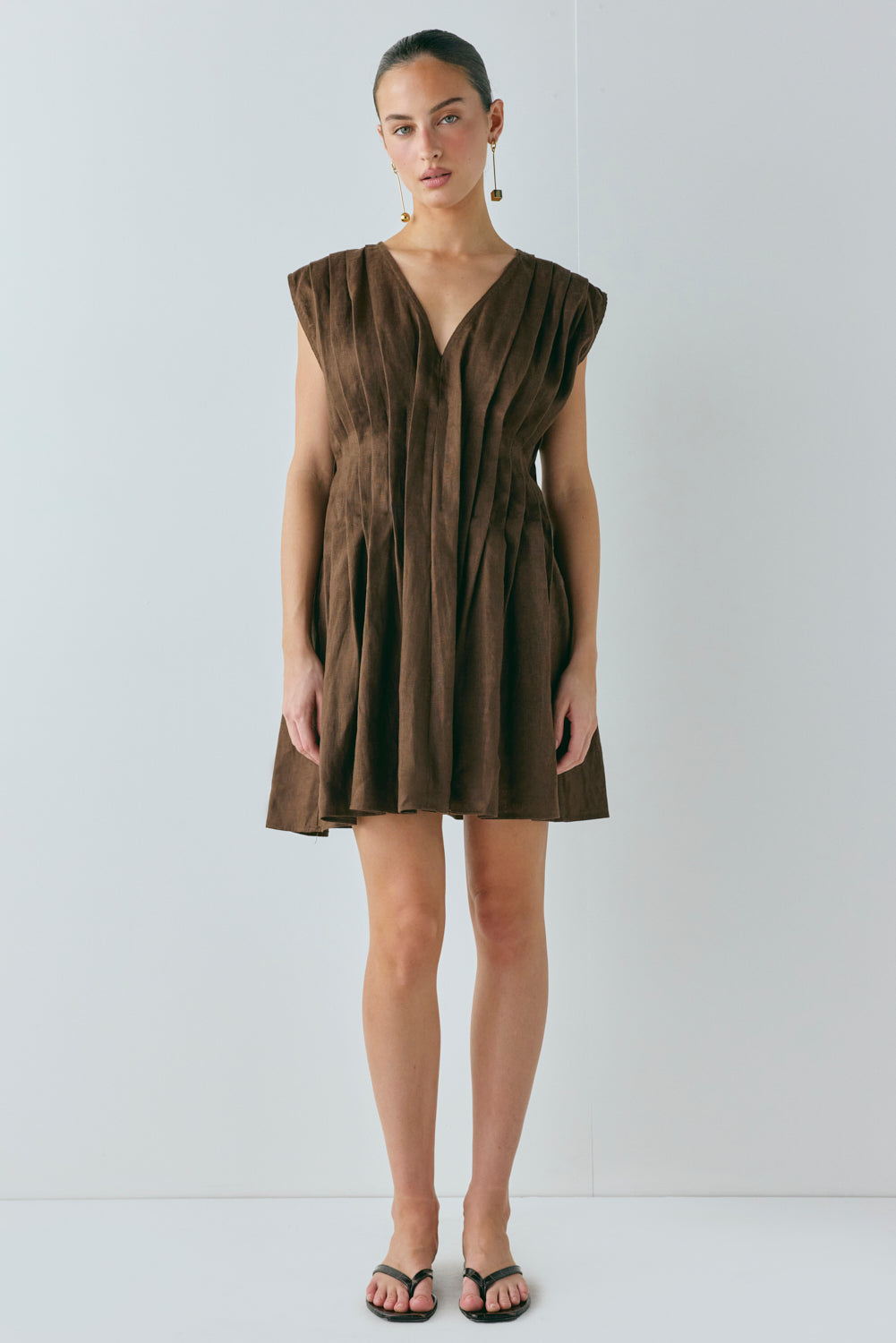 Blanca Linen Mini Dress Chocolate