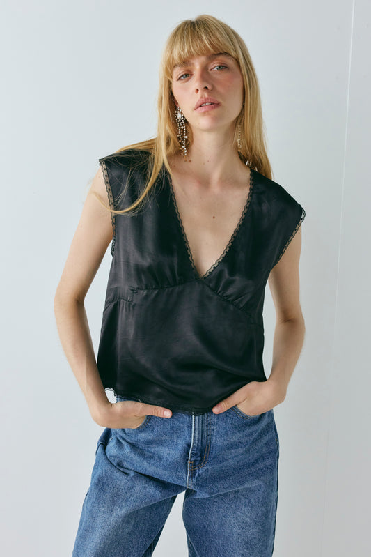 Flores Satin Top Black - size:Axelle:AU 6 / US 2