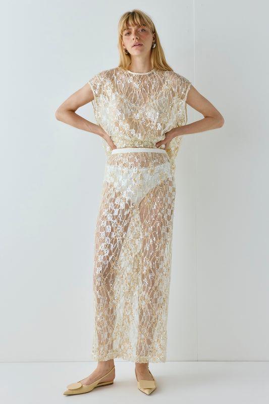 Devyn Sequin Midi Skirt Apricot - size:Axelle:AU 6 / US 2