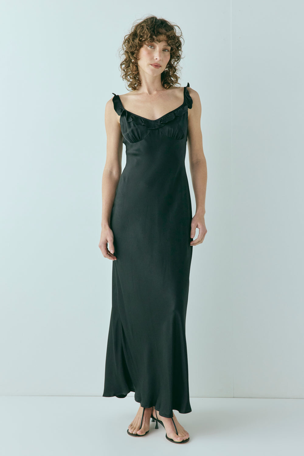 Rosalia Satin Bias Cut Maxi Dress Black