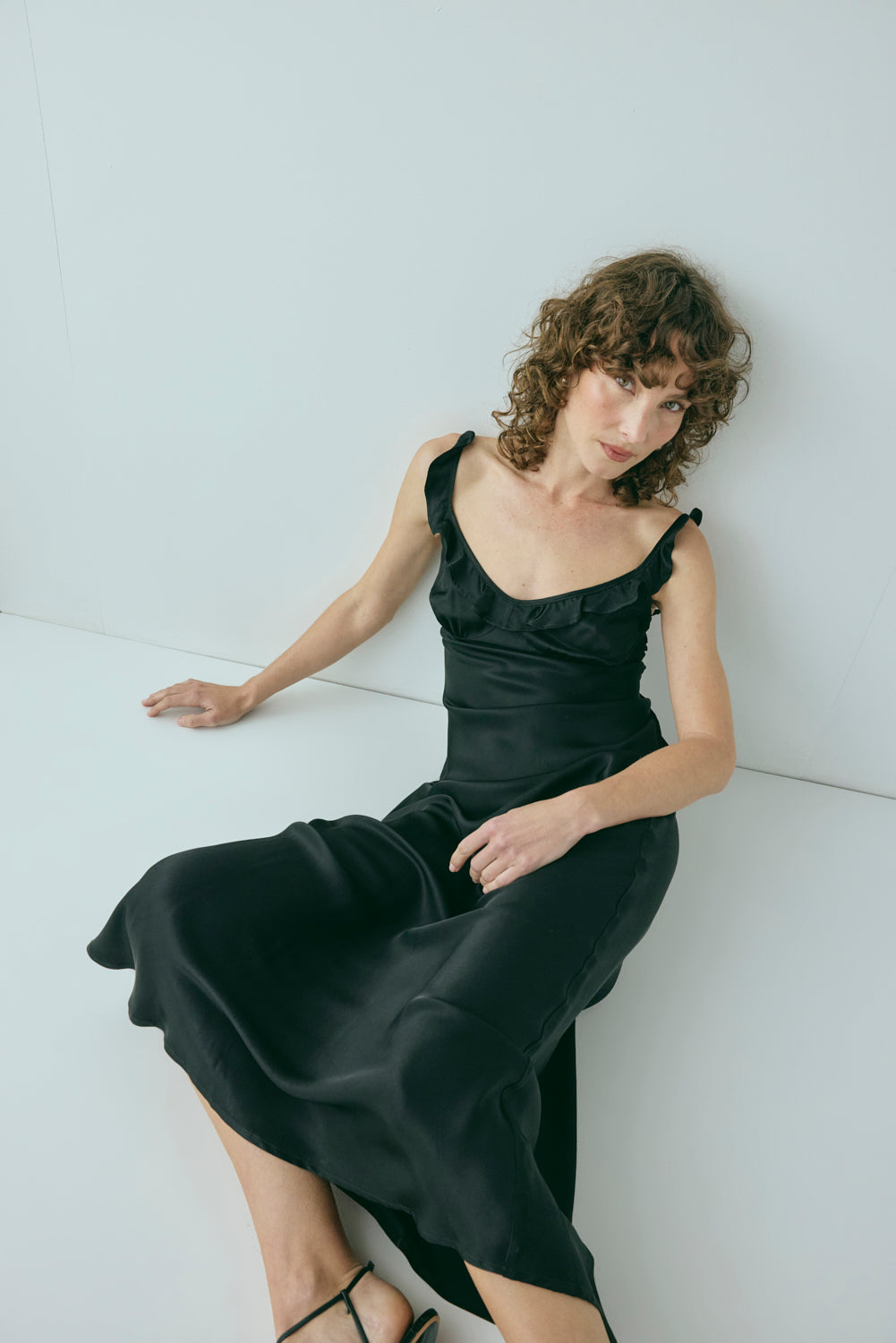 Rosalia Satin Bias Cut Maxi Dress Black