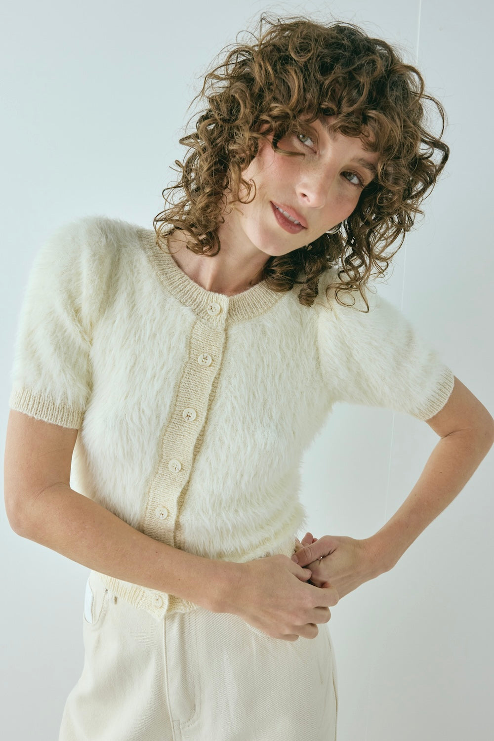 Tess Knit Top Cream - size:Kelsey:S 