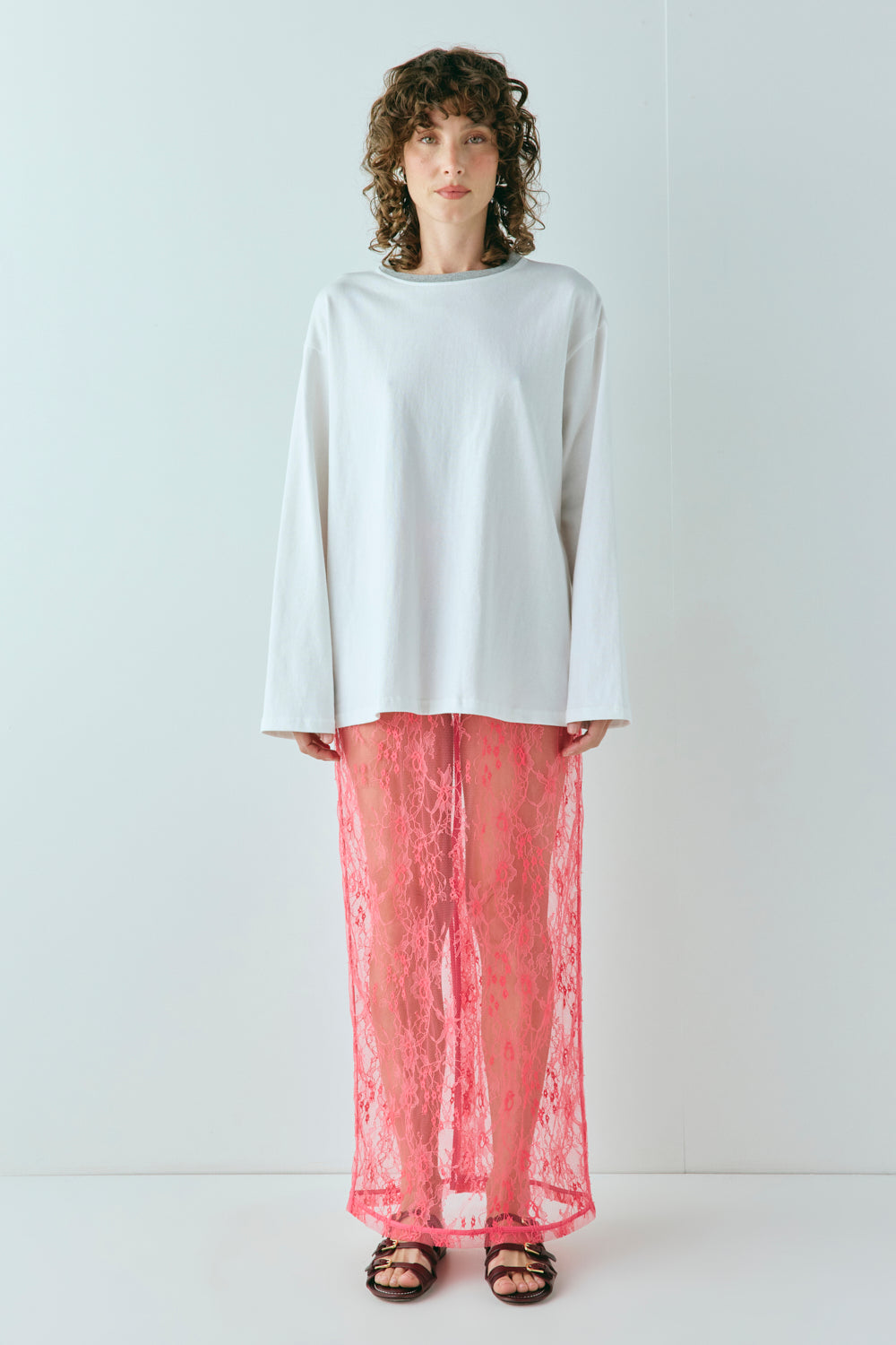 Devyn Lace Midi Skirt Pink