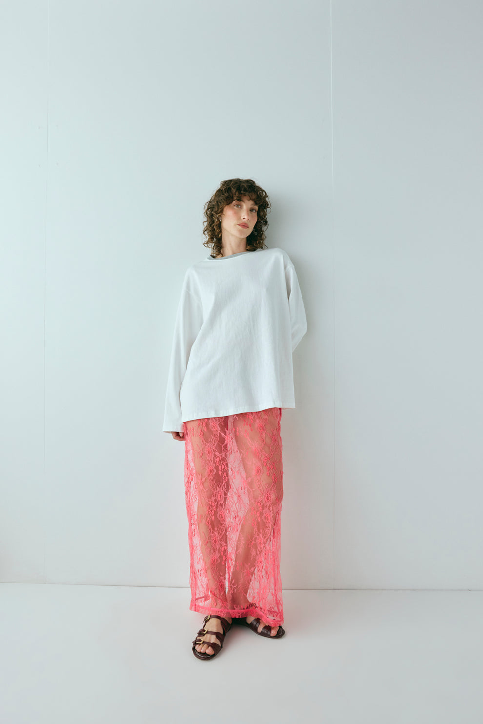 Devyn Lace Midi Skirt Pink