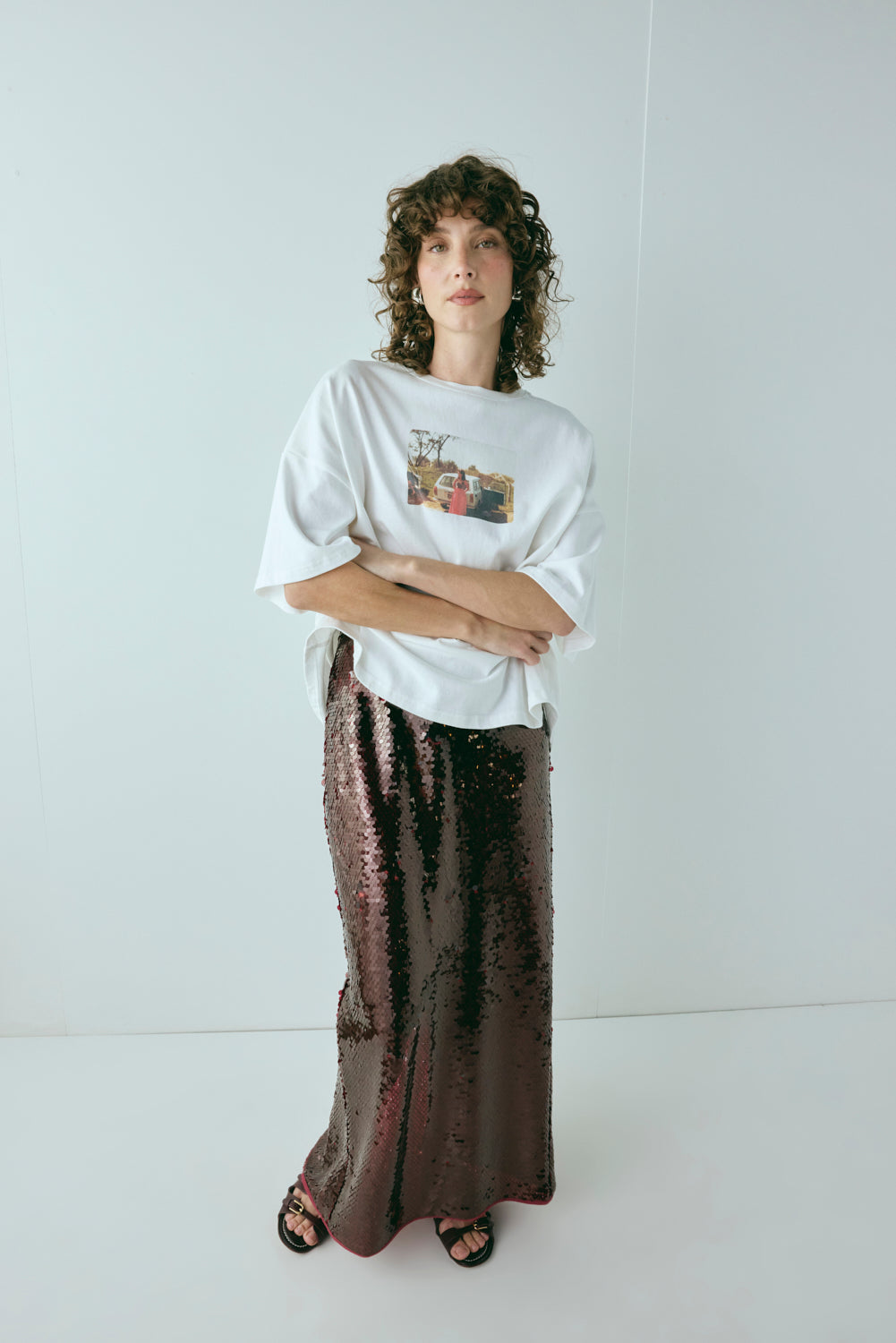 Devyn Sequin Midi Skirt Wine