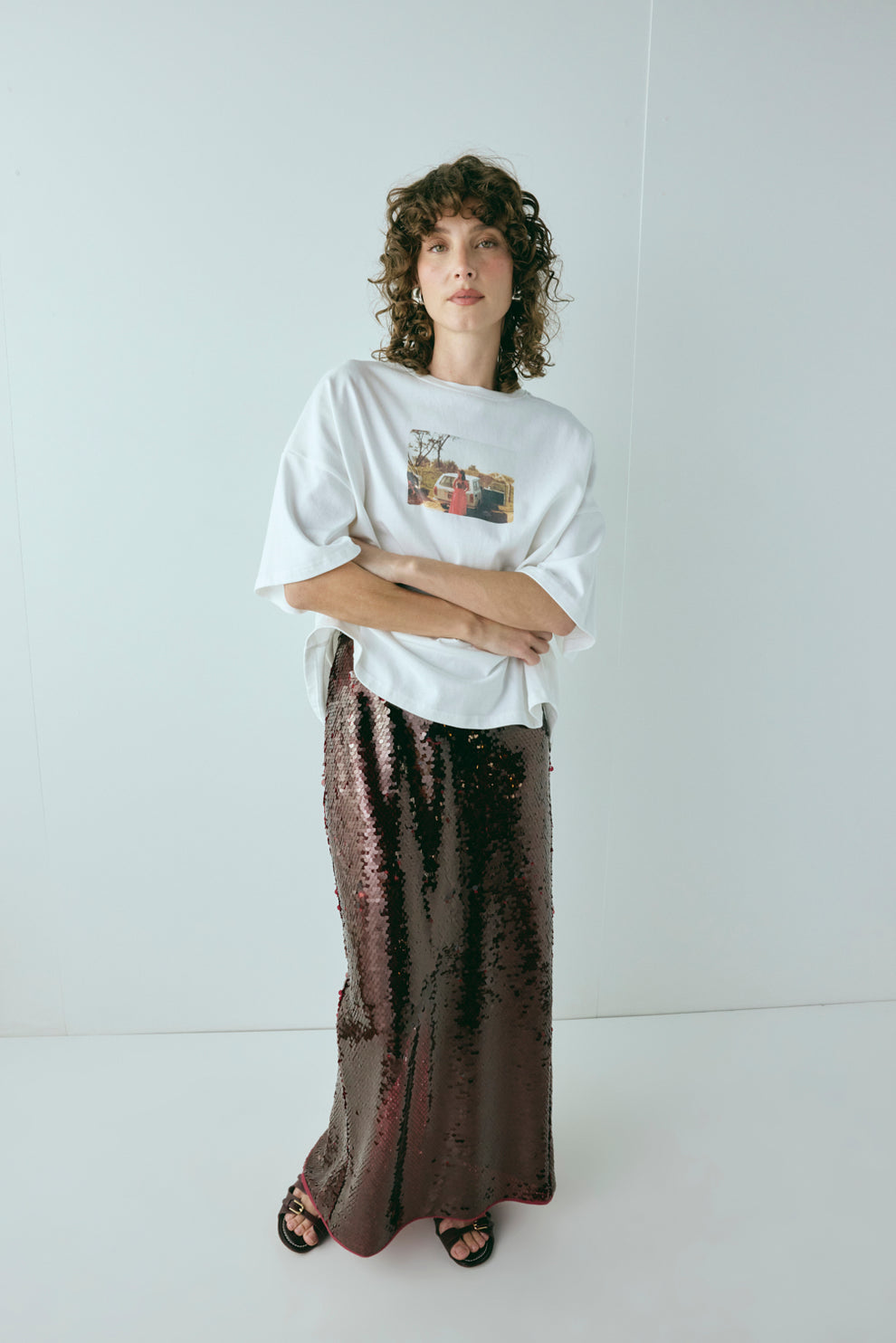 Devyn Sequin Midi Skirt Wine