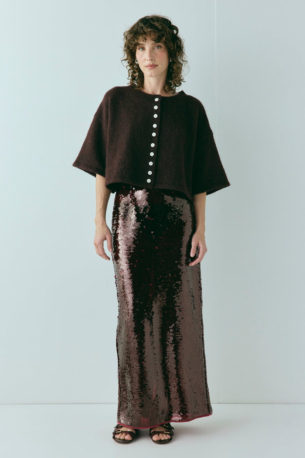 Devyn Sequin Midi Skirt Wine