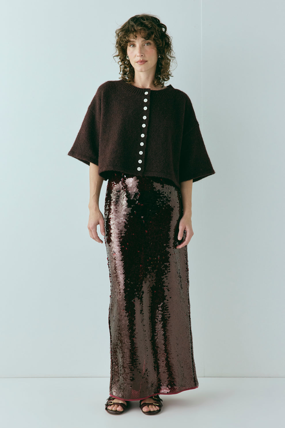 Devyn Sequin Midi Skirt Wine