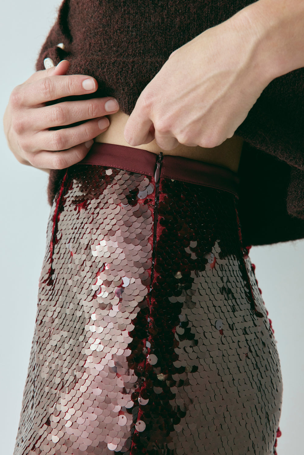 Devyn Sequin Midi Skirt Wine