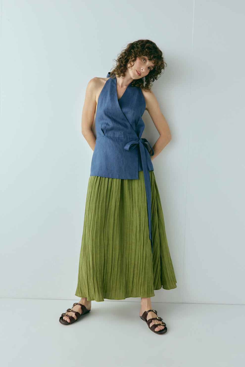 Prue Linen Top Navy