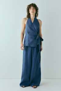 Prue Linen Top Navy