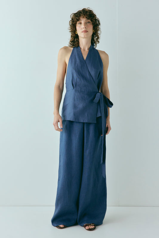 Prue Linen Top Navy - size:Kelsey:8