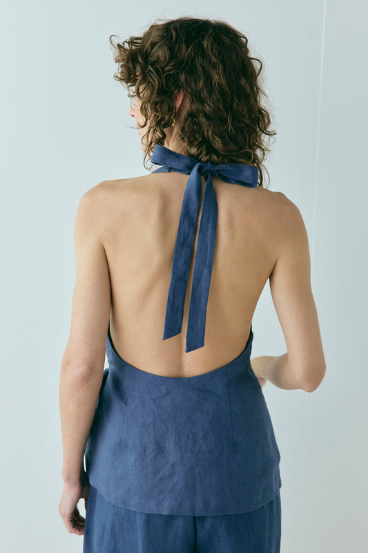 Prue Linen Top Navy - size:Kelsey:8