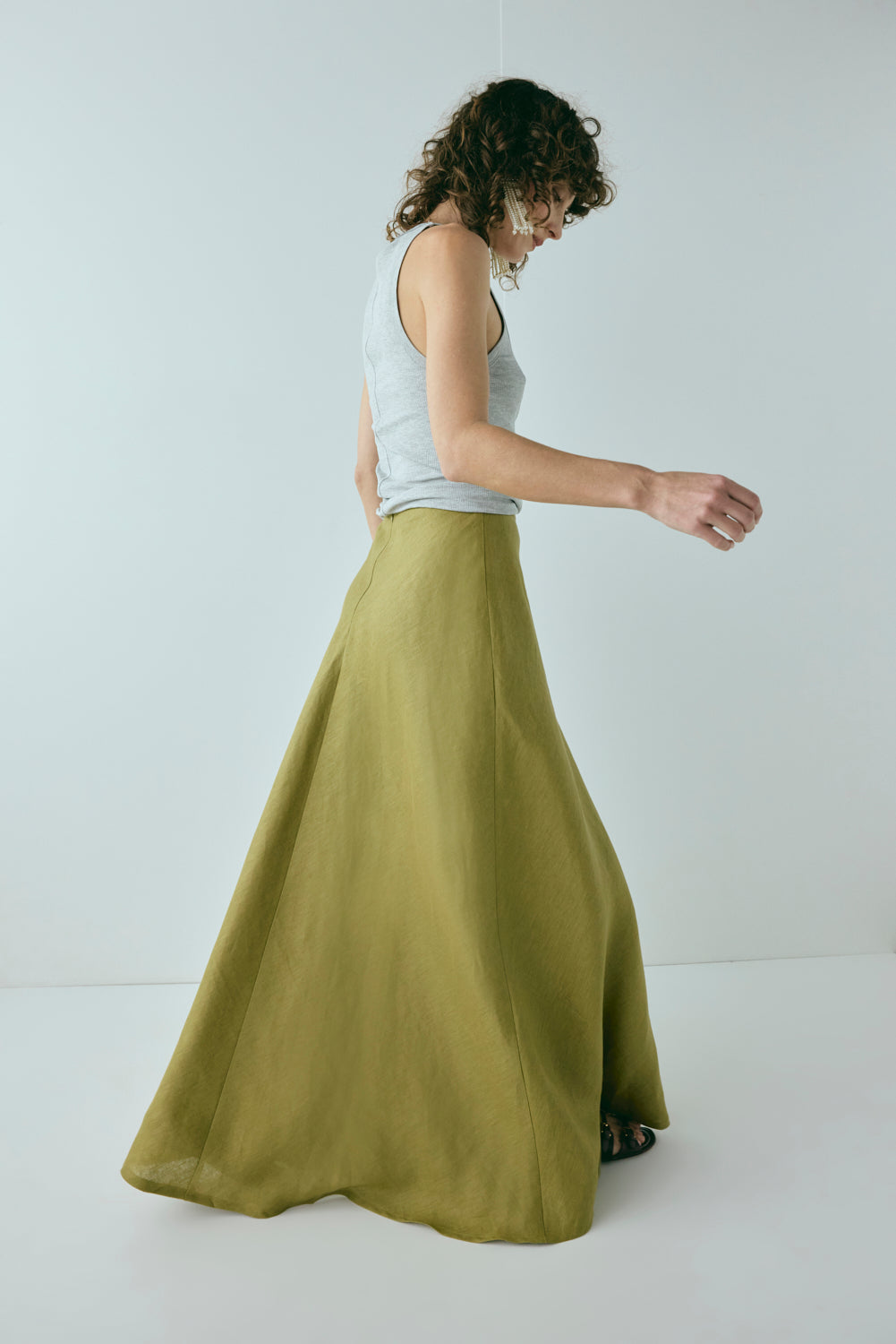 Solene Linen Maxi Skirt Olive – VRG GRL