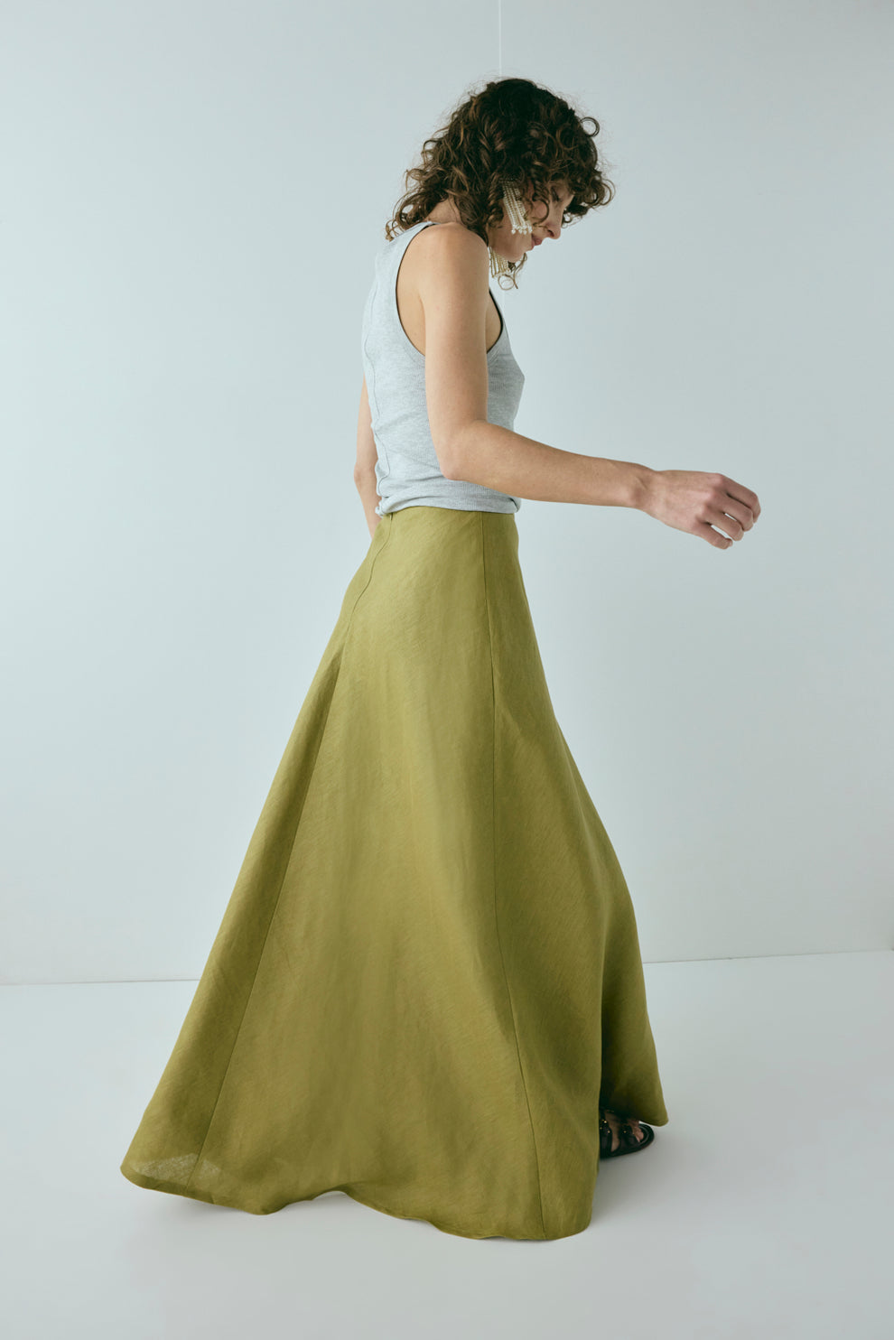 Solene Linen Maxi Skirt Olive