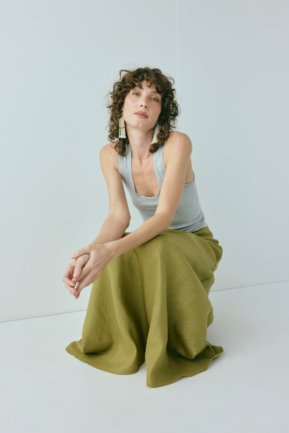 Solene Linen Maxi Skirt Olive