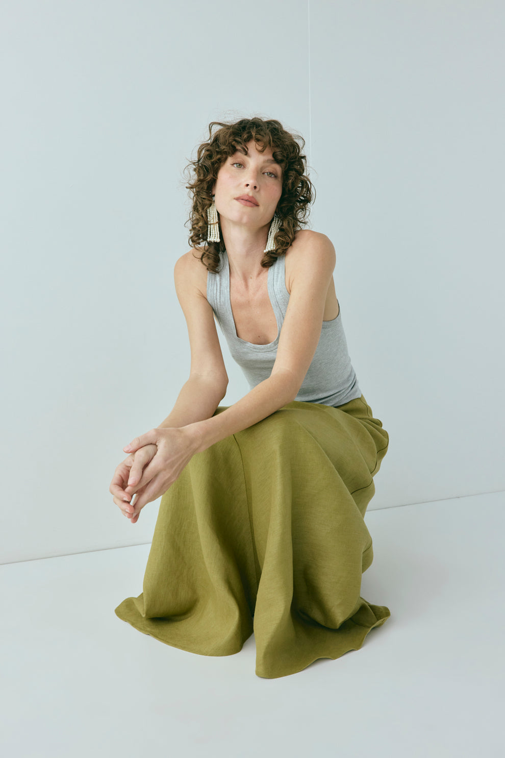 Solene Linen Maxi Skirt Olive