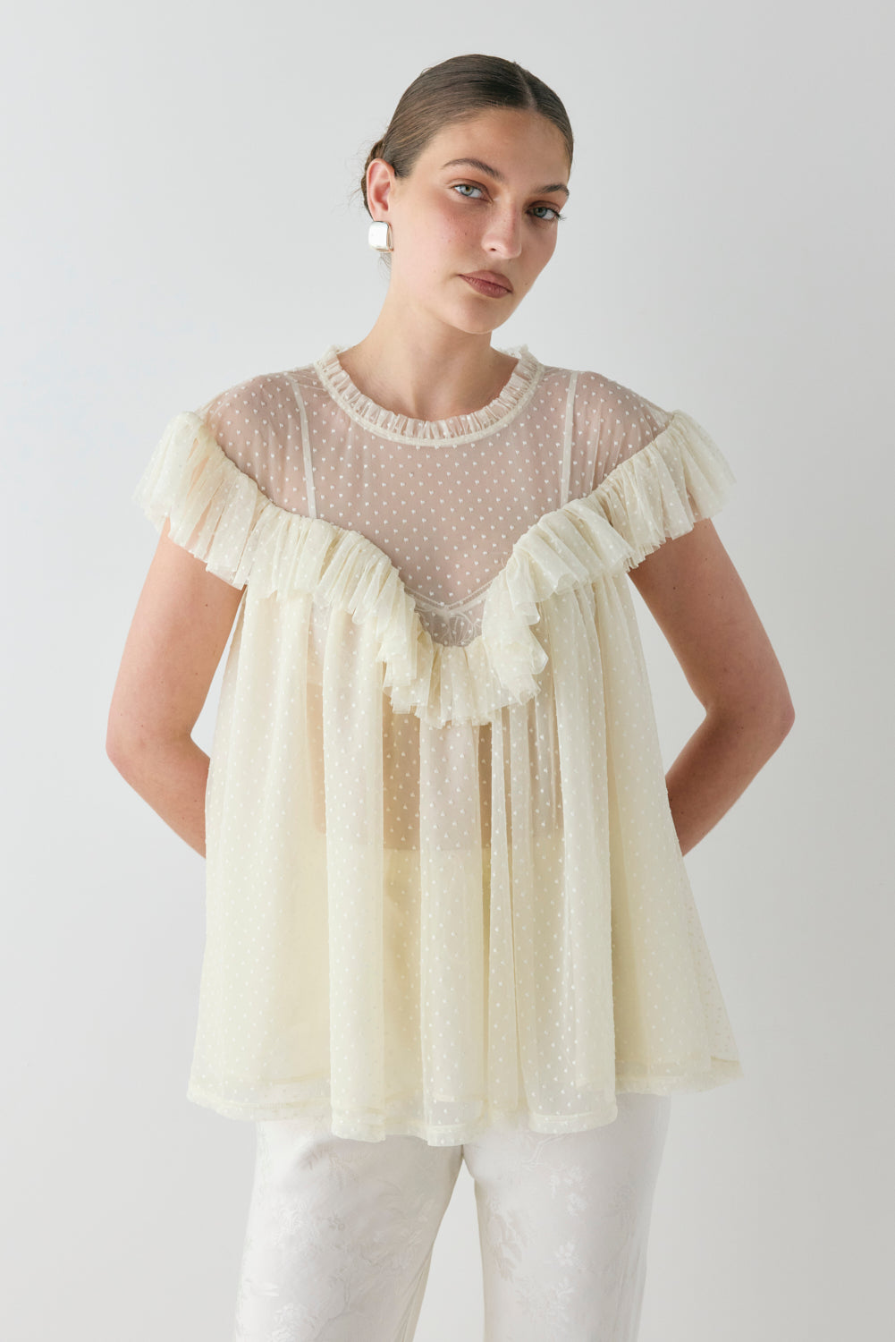 Viola Sheer Tunic Cream - size:Kailee:AU 6 / US 2
