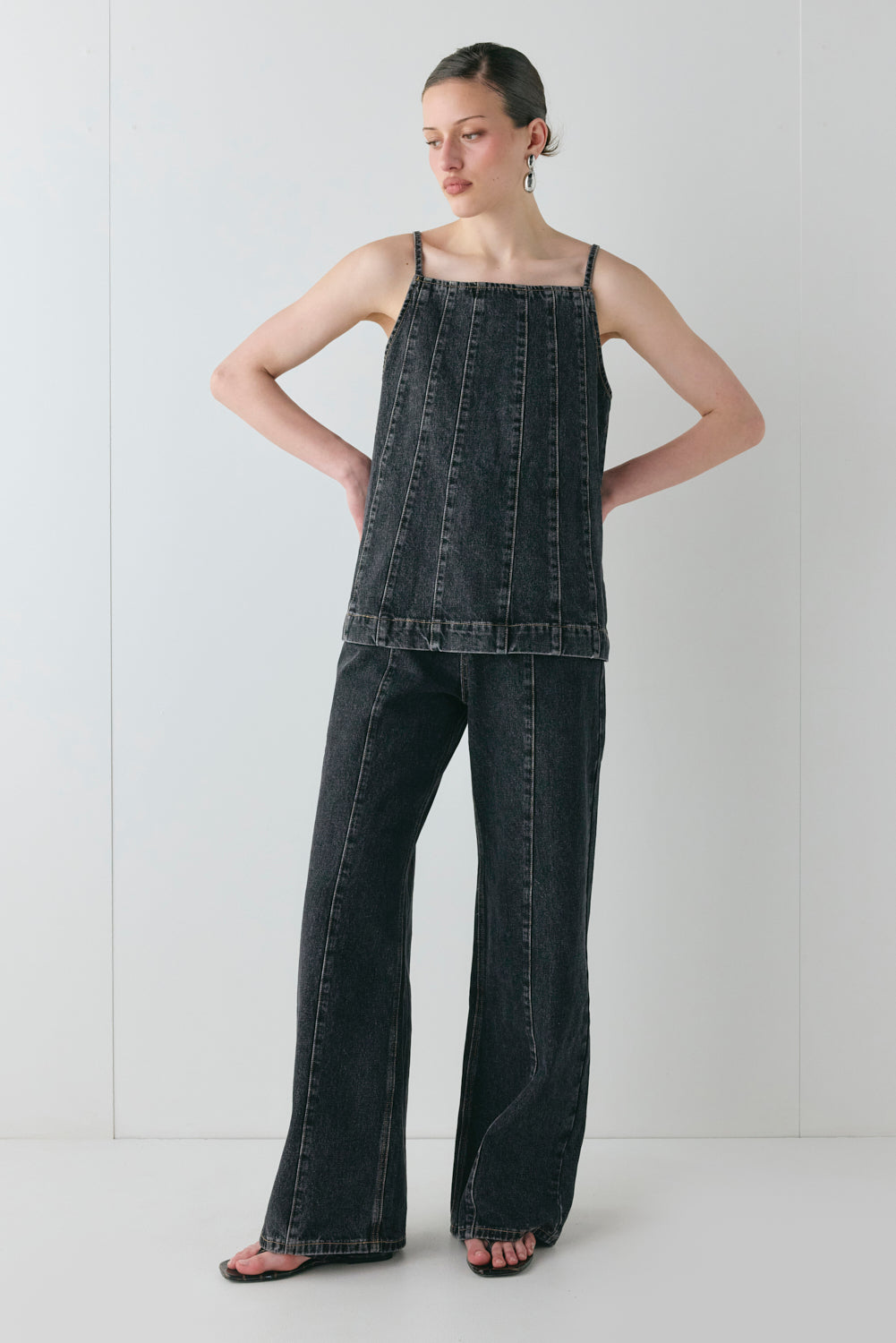Sabina Denim Top Washed Black