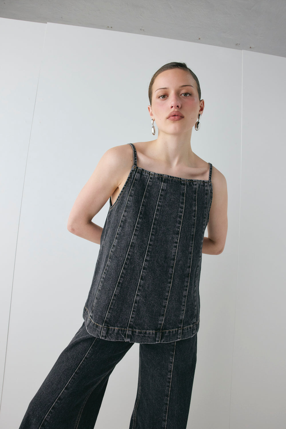Sabina Denim Top Washed Black