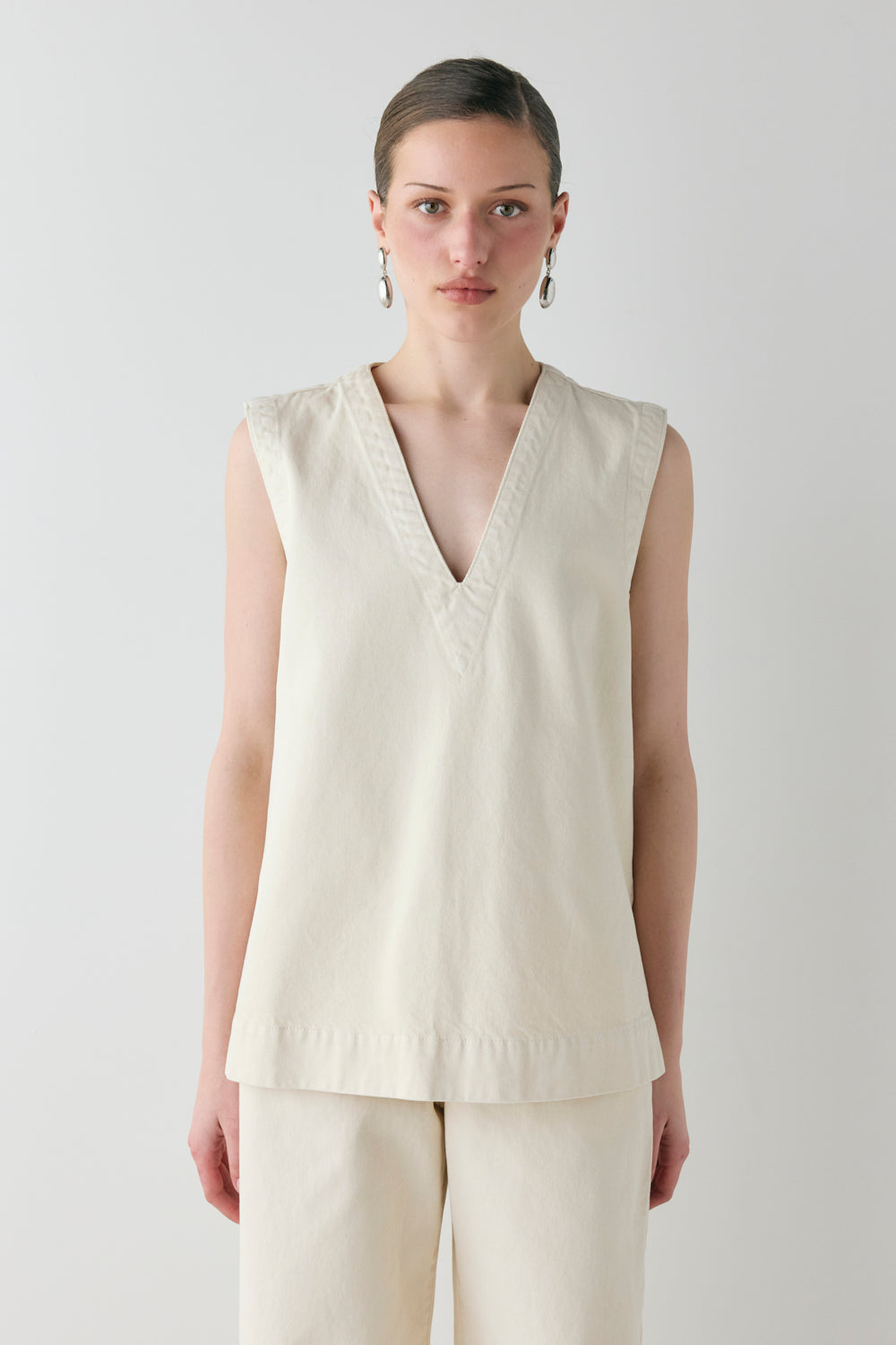 Muni Denim Tunic Top Cream - size:Sophia:AU 6 / US 2