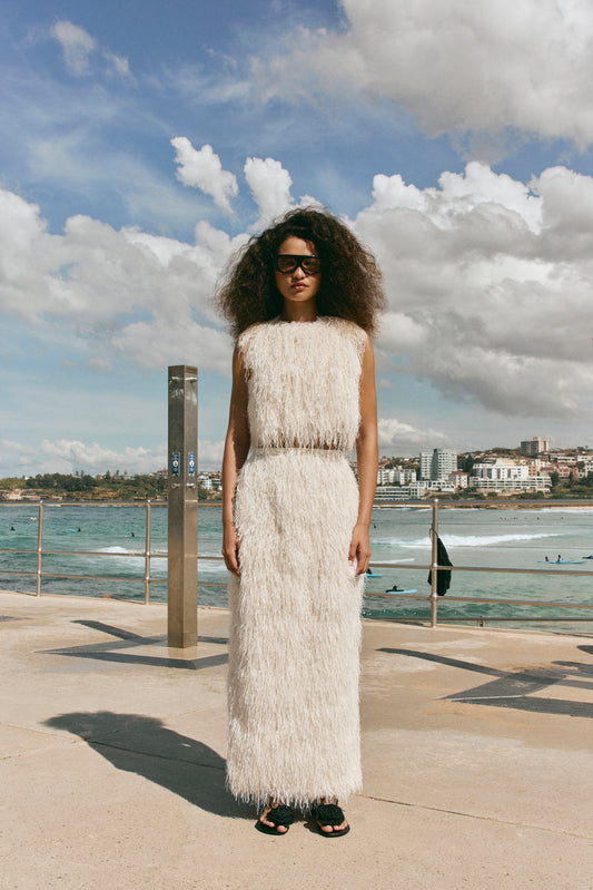 Devyn Fringe Midi Skirt White - size:Carol:AU 6 / US 2