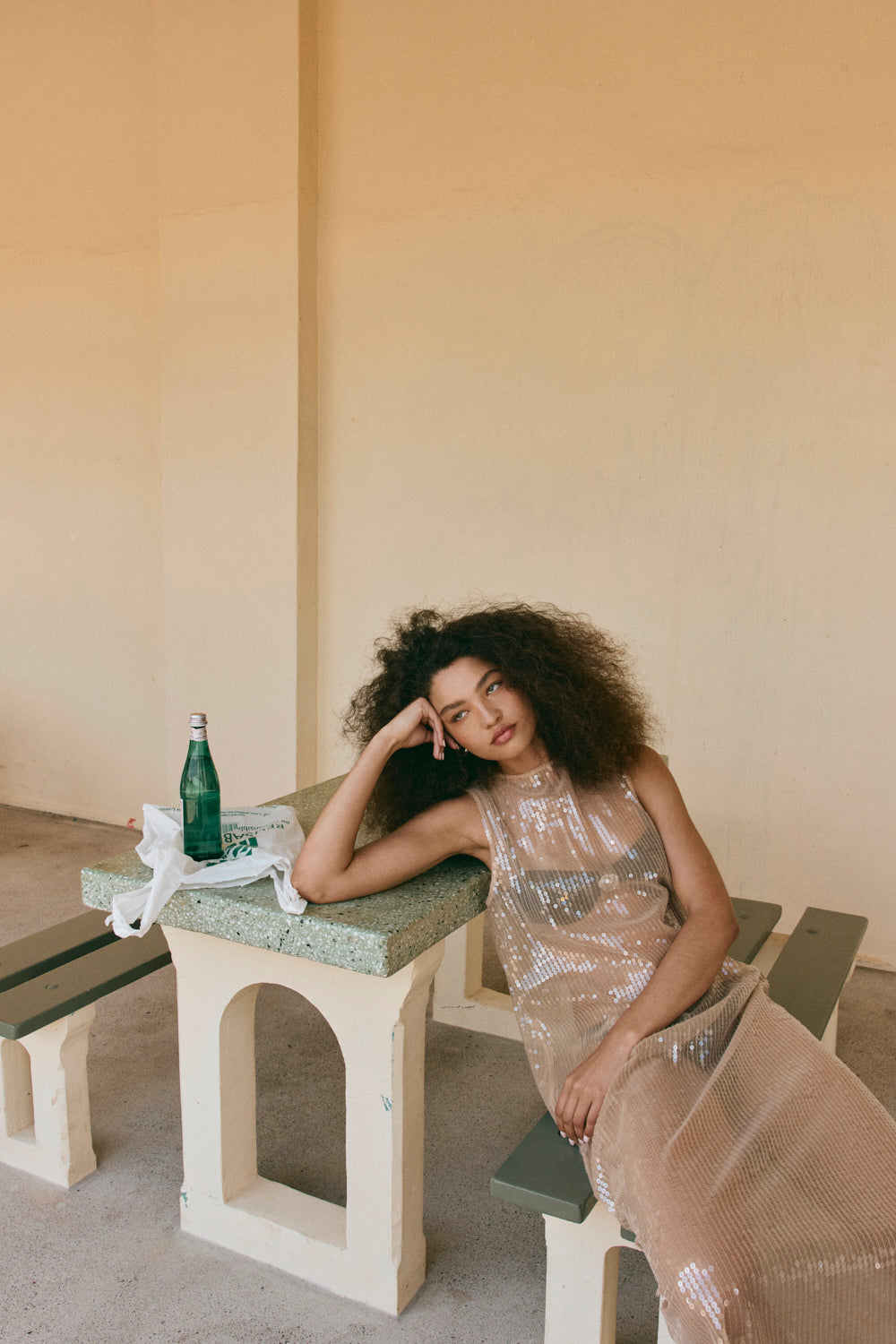 Sonja Sequin Midi Dress Nude