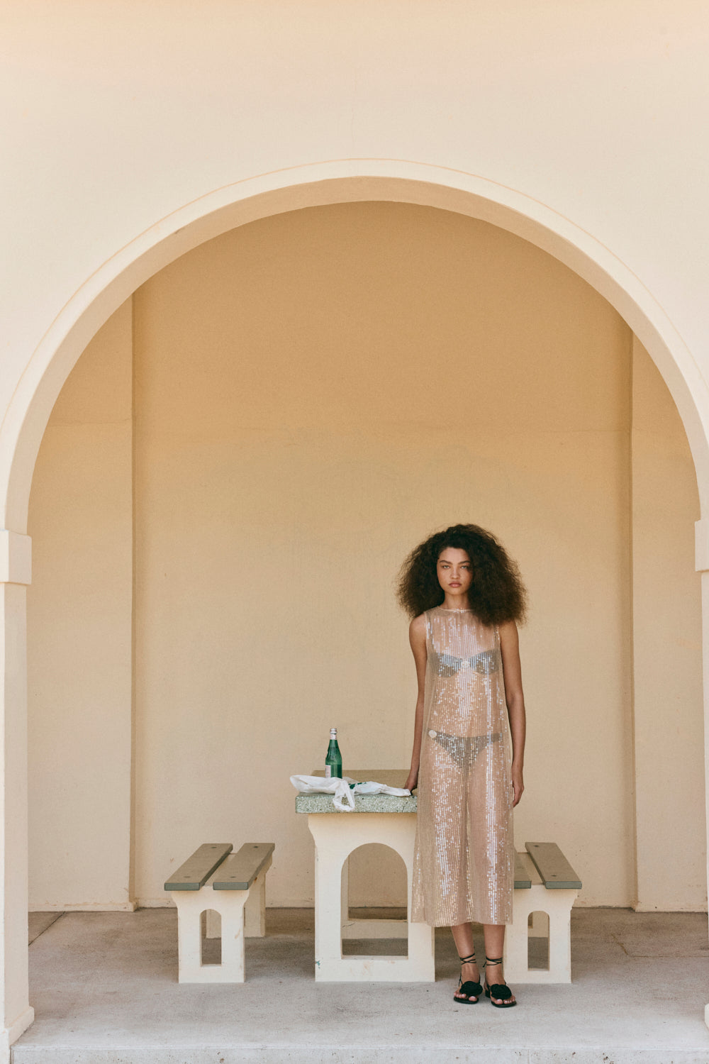 Sonja Sequin Midi Dress Nude