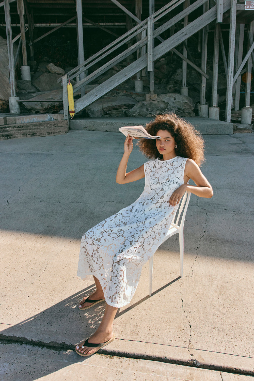 Maya Lace Midi Dress White